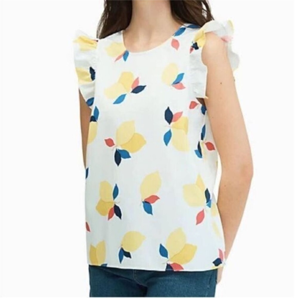 KATE SPADE Lemon Zest Sleeveless Ruffle Top SMALL NWT